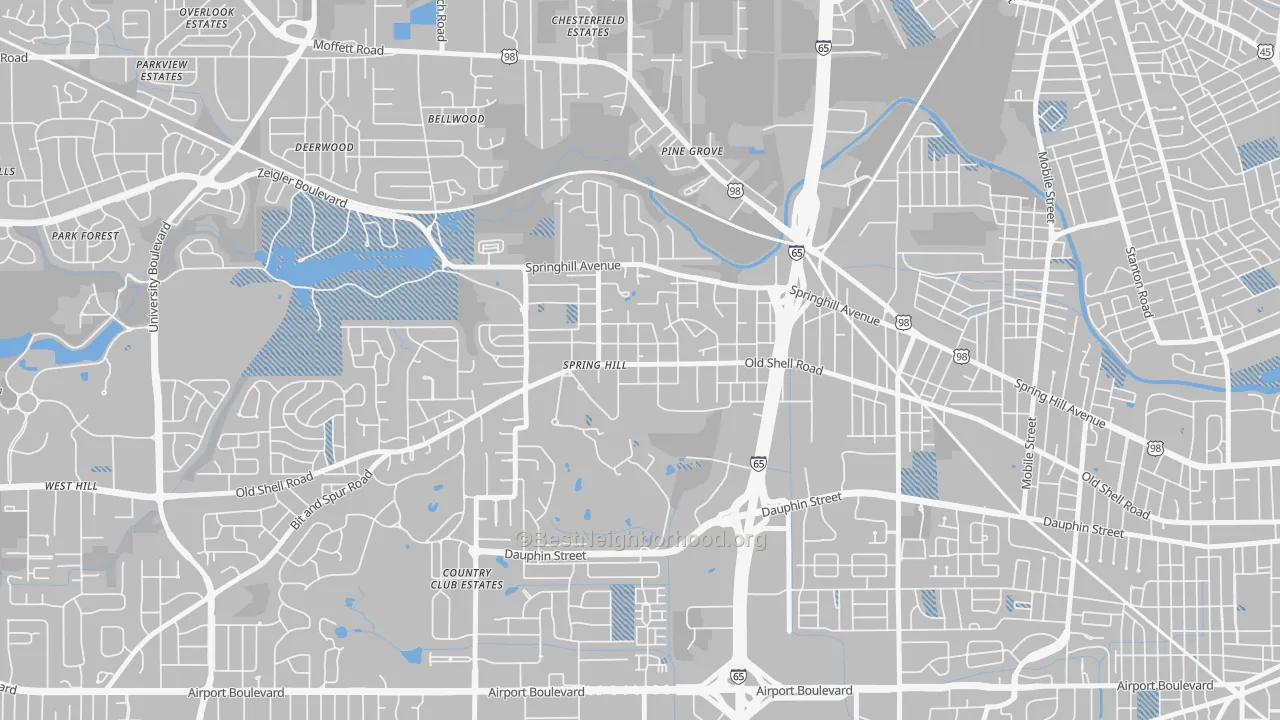 Transit Grade map of College Park, Mobile, AL