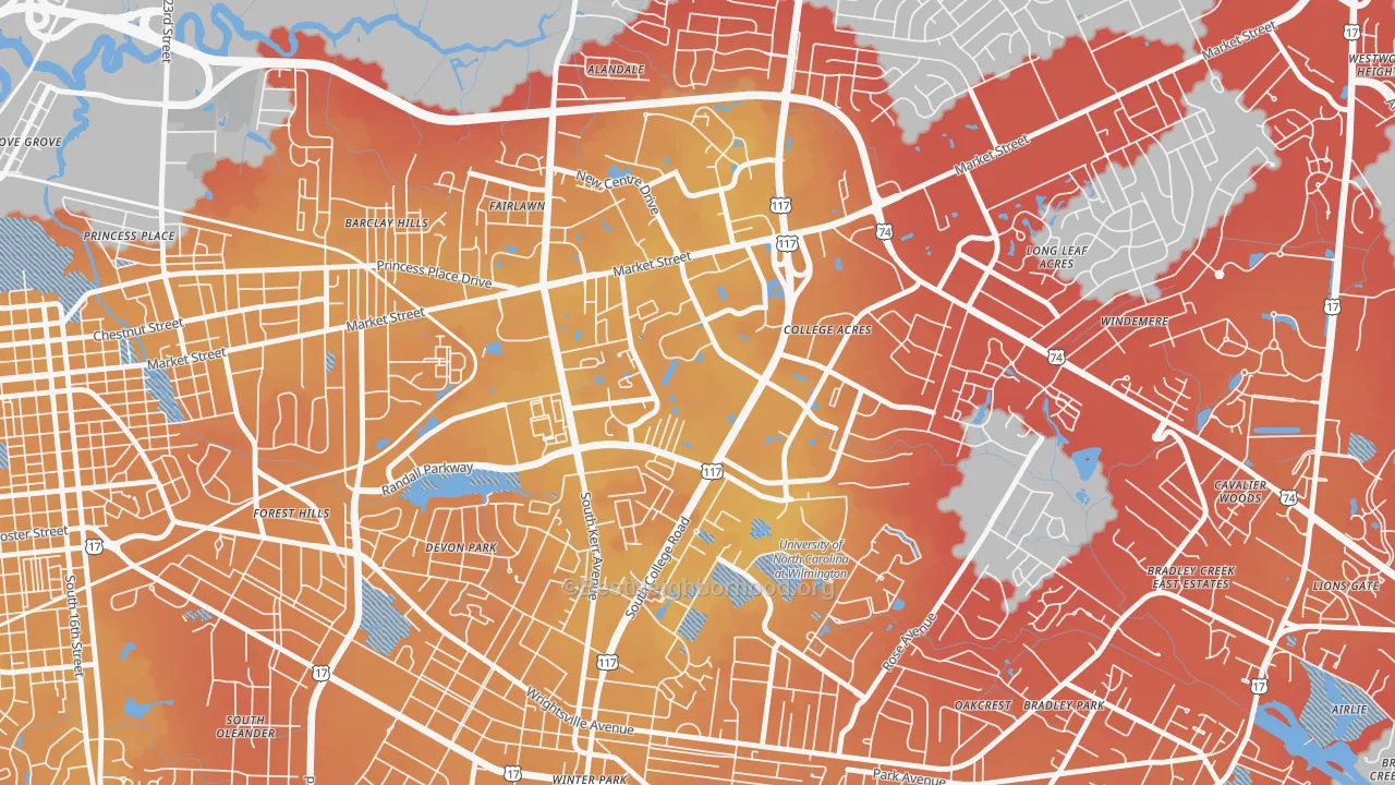Transit Grade map of College Park, Wilmington, NC
