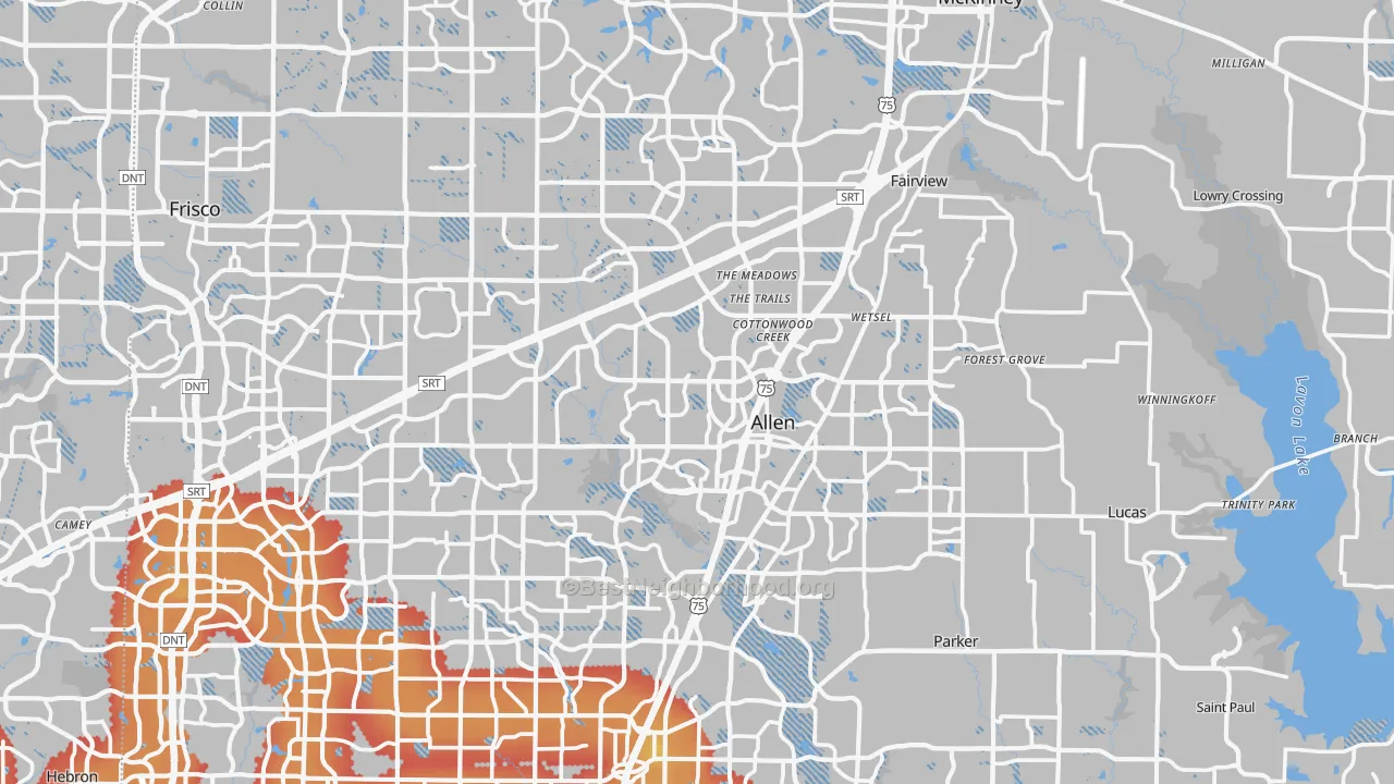 Transit Grade map of Collin County, TX