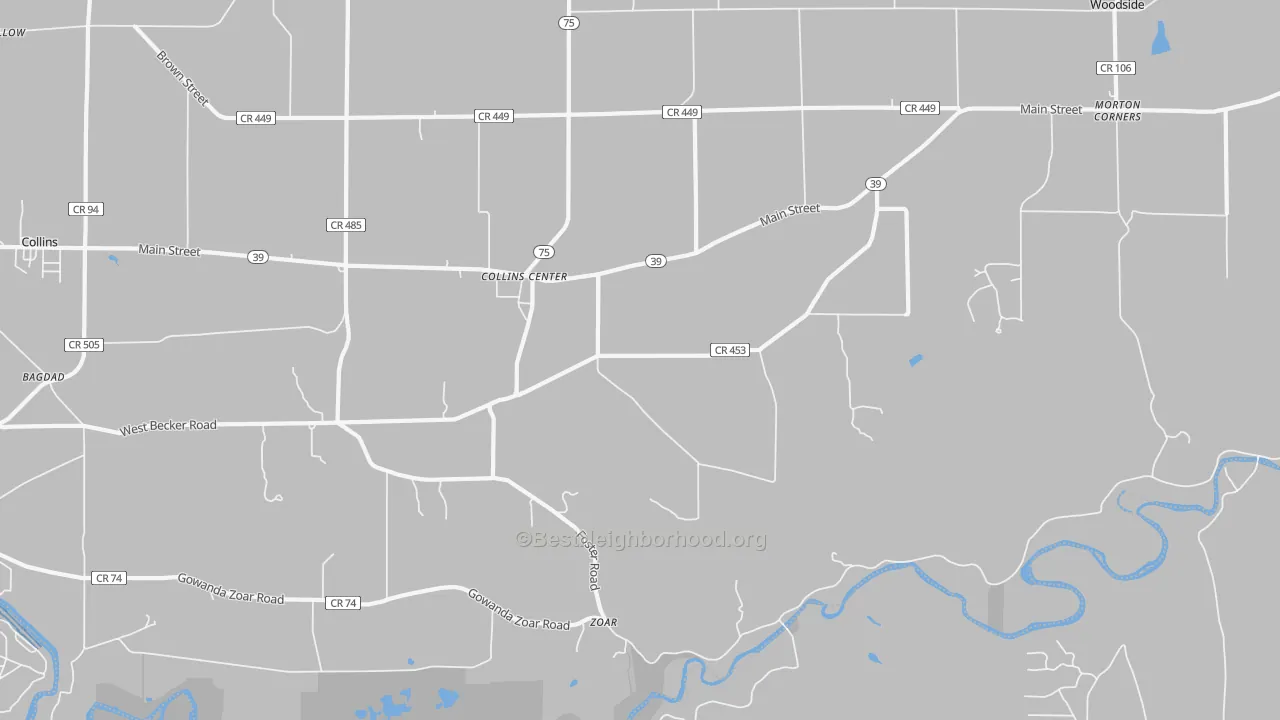 Transit Grade map of Collins Center, NY