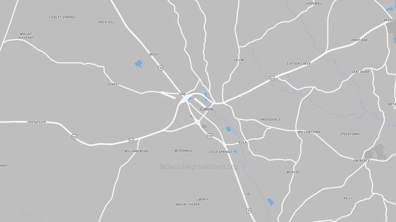 Transit Grade map of Collins, MS
