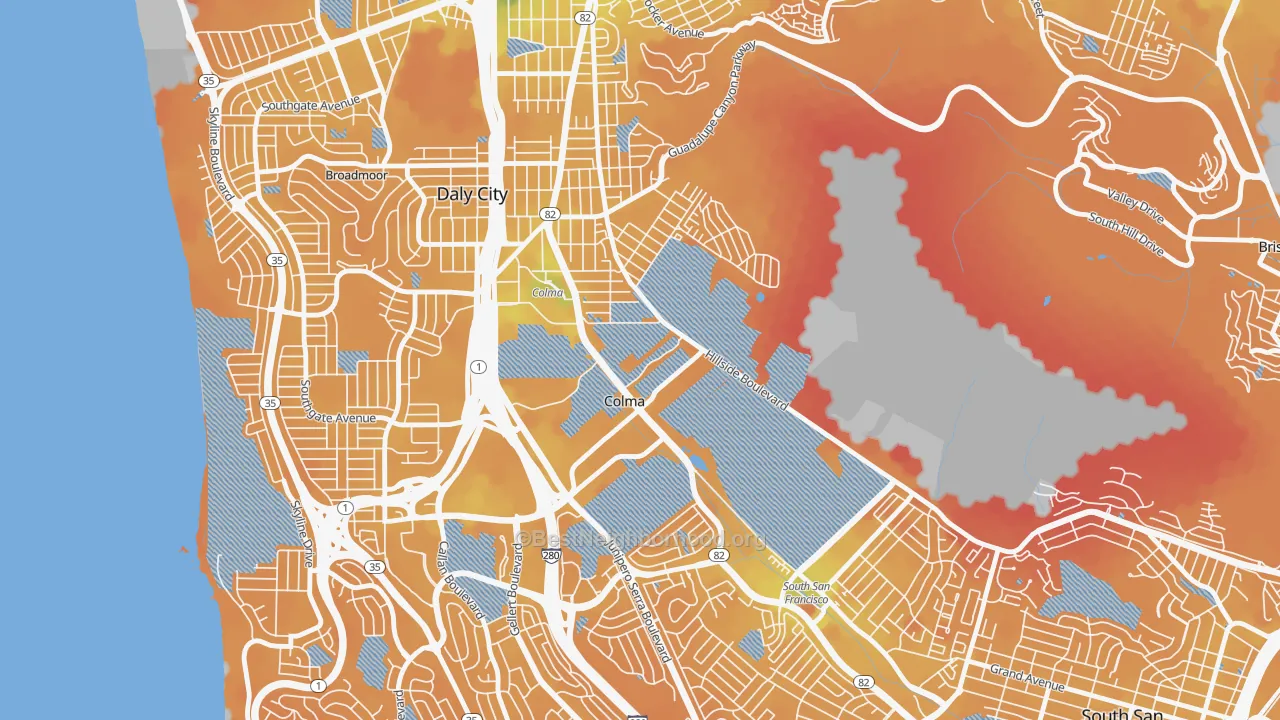 Transit Grade map of Colma, CA