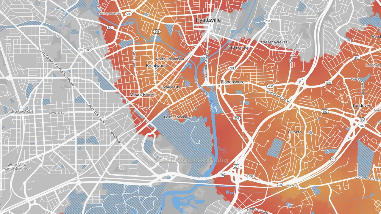 Transit Grade map of Colmar Manor, MD