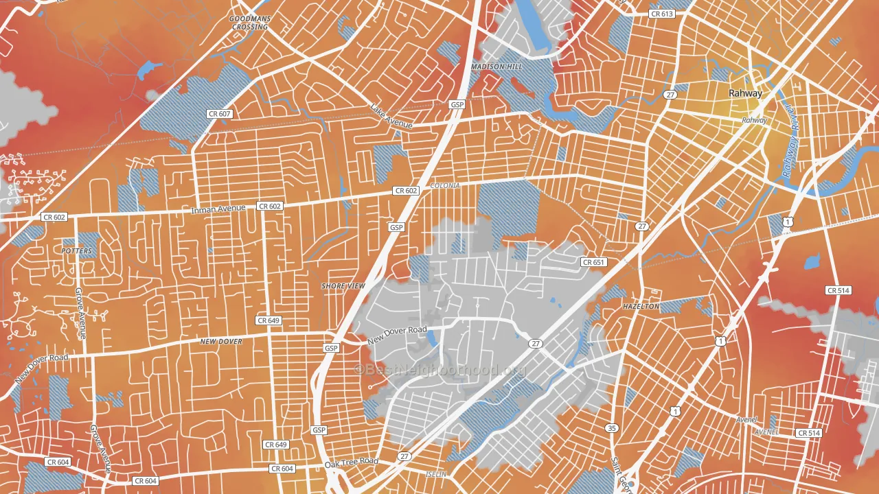Transit Grade map of Colonia, NJ