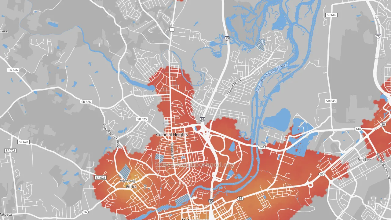 Transit Grade map of Colonial Heights City, VA