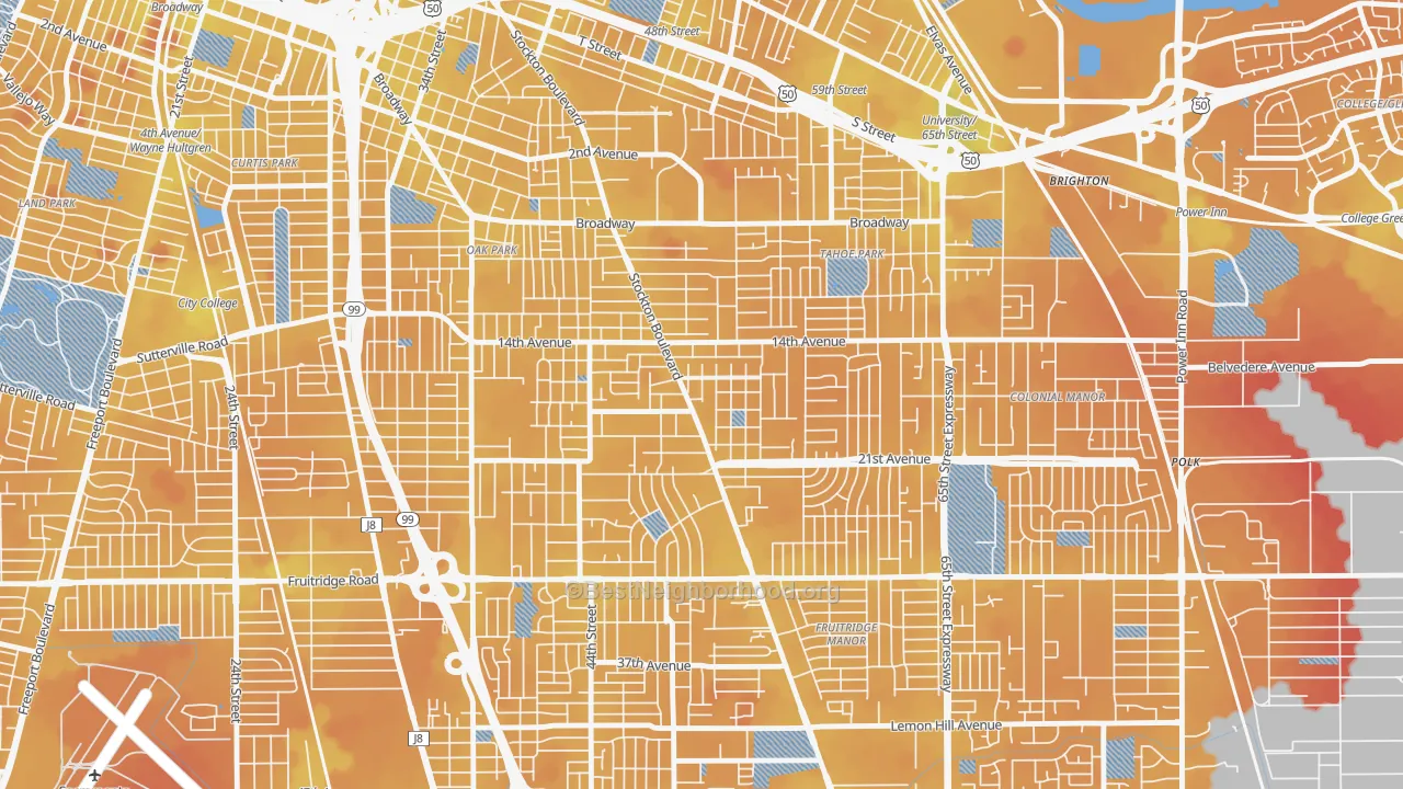 Transit Grade map of Colonial Heights, Sacramento, CA