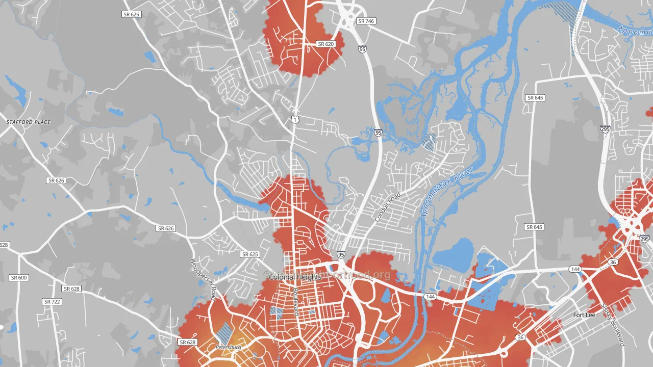Transit Grade map of Colonial Heights, VA