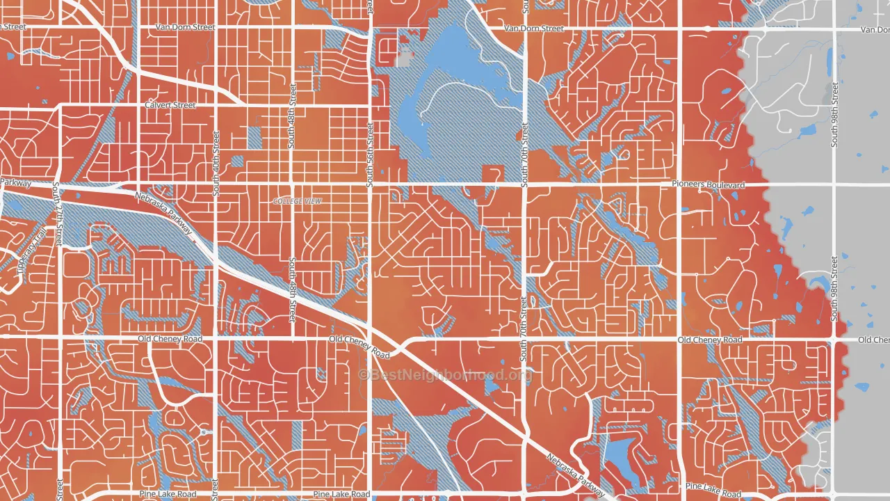 Transit Grade map of Colonial Hills, Lincoln, NE