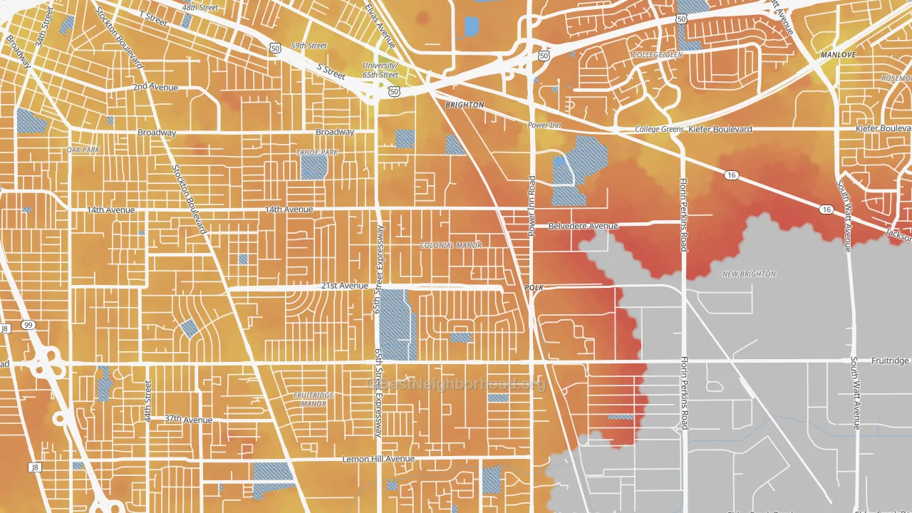 Transit Grade map of Colonial Manor, Sacramento, CA