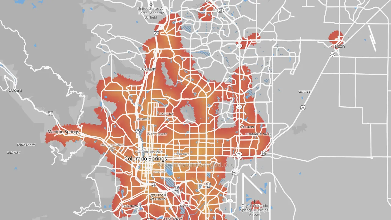 Transit Grade map of Colorado Springs, CO