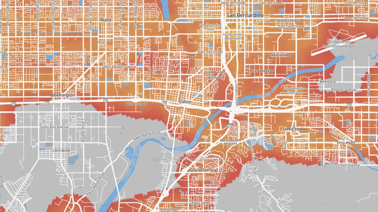 Transit Grade map of Colton, CA