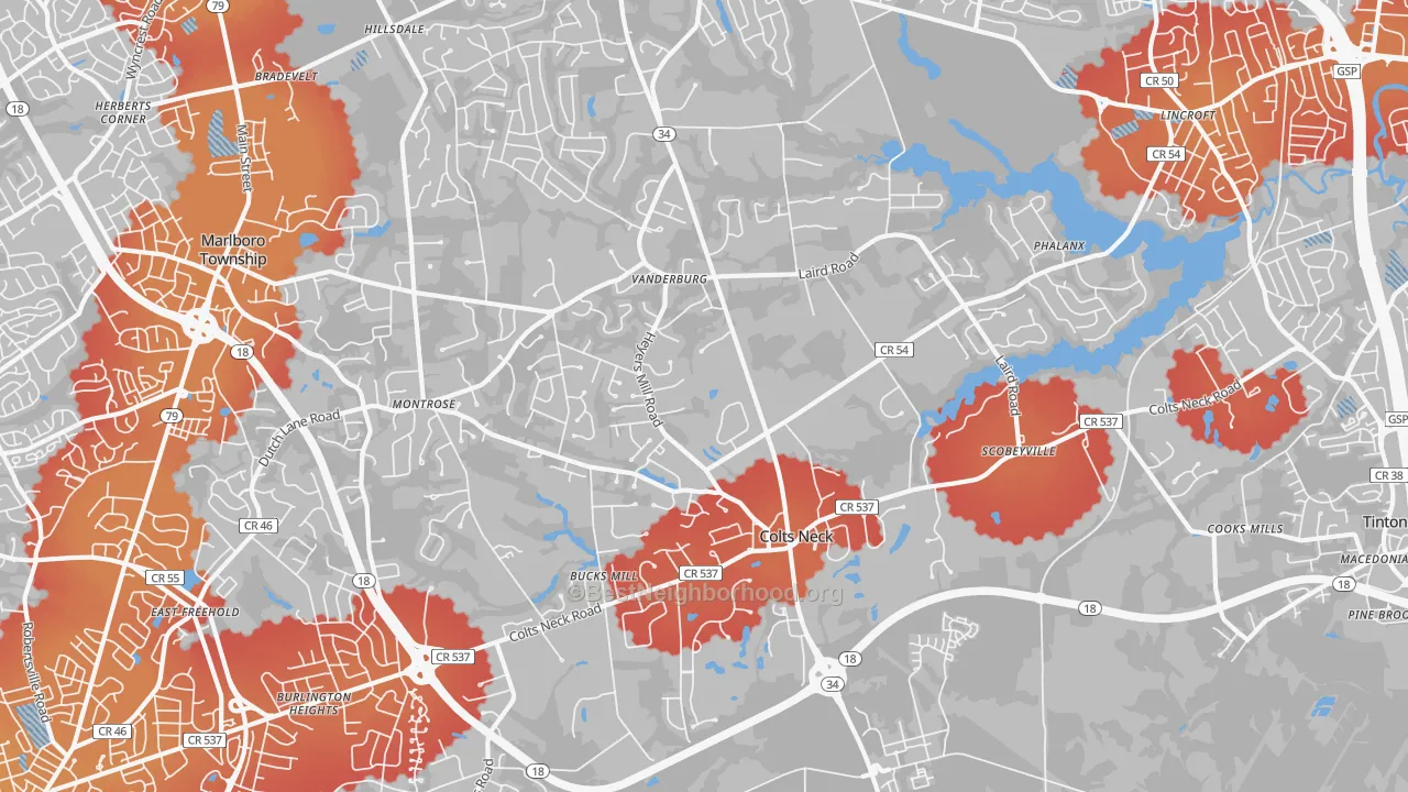 Transit Grade map of Colts Neck, NJ