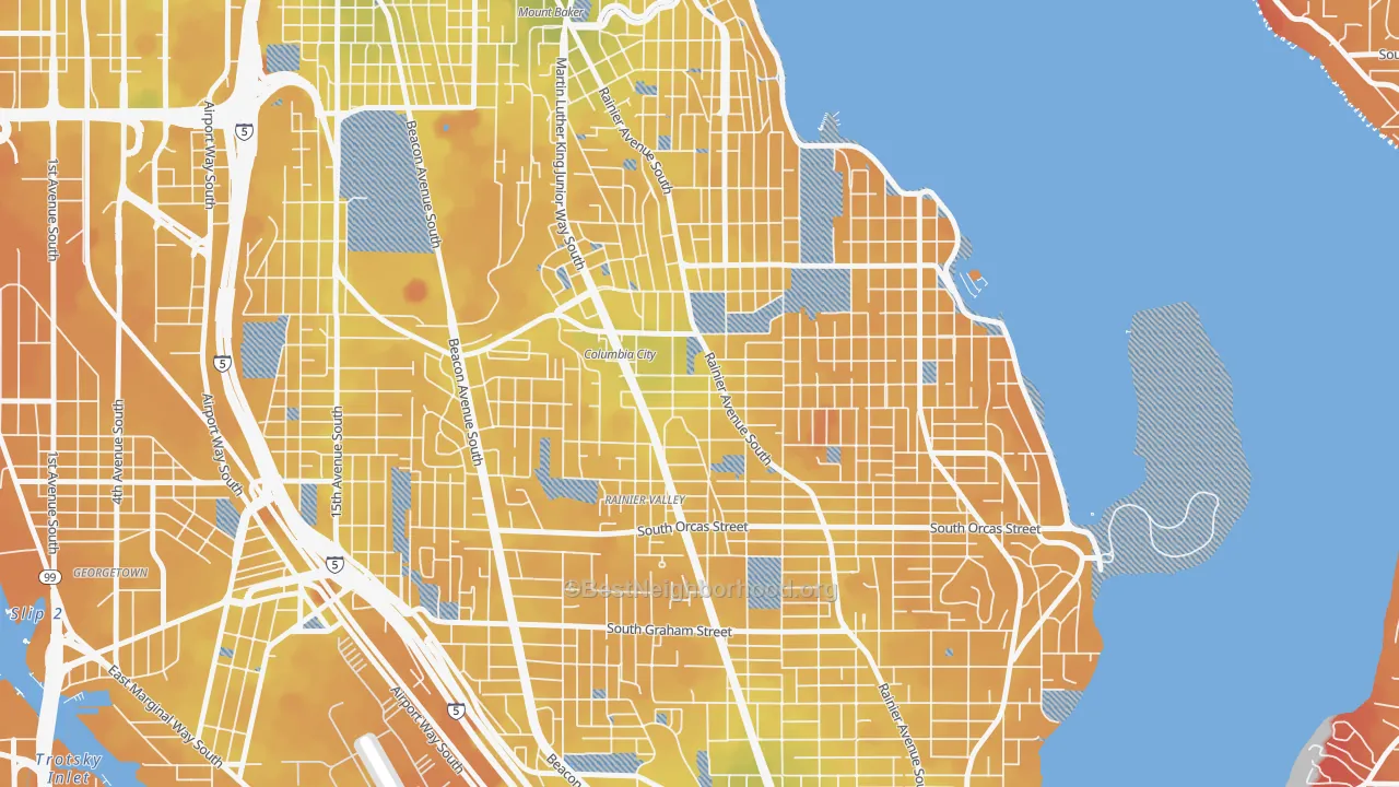 Transit Grade map of Columbia City, Seattle, WA
