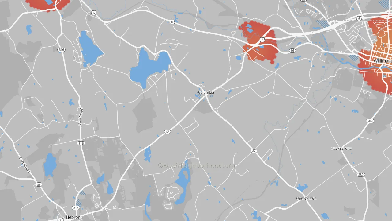 Transit Grade map of Columbia, CT