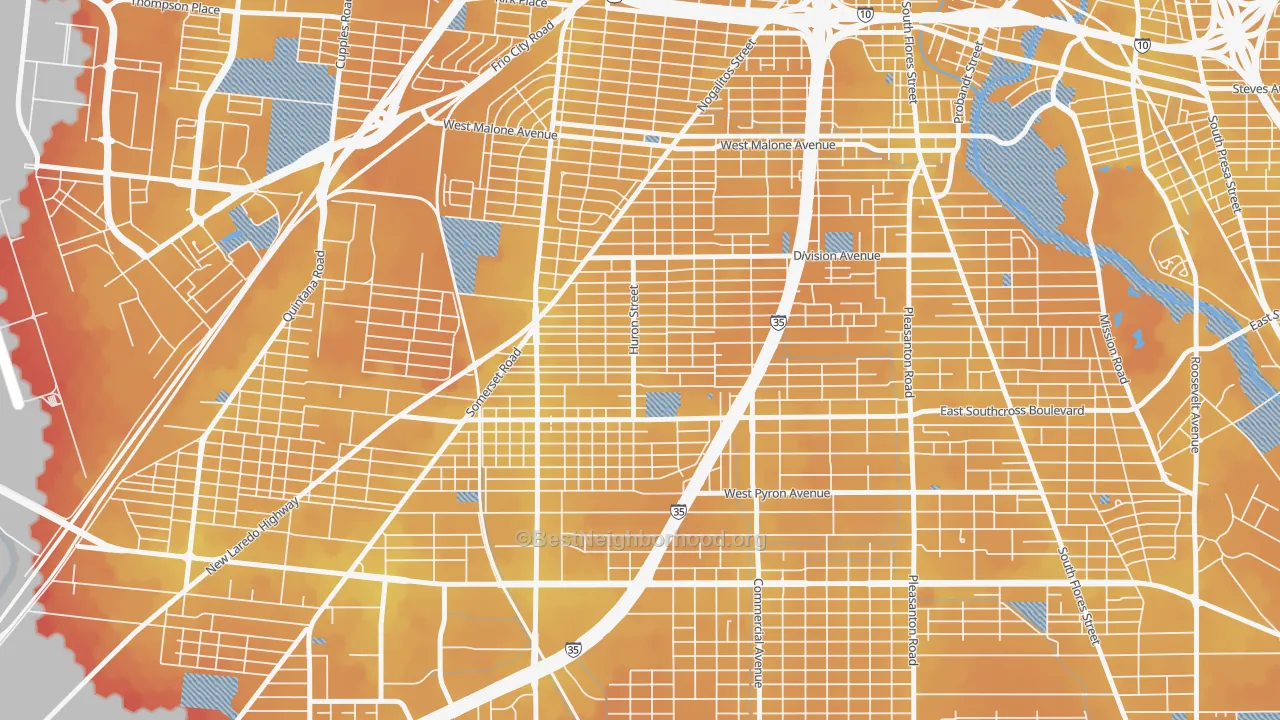 Transit Grade map of Columbia Heights, San Antonio, TX