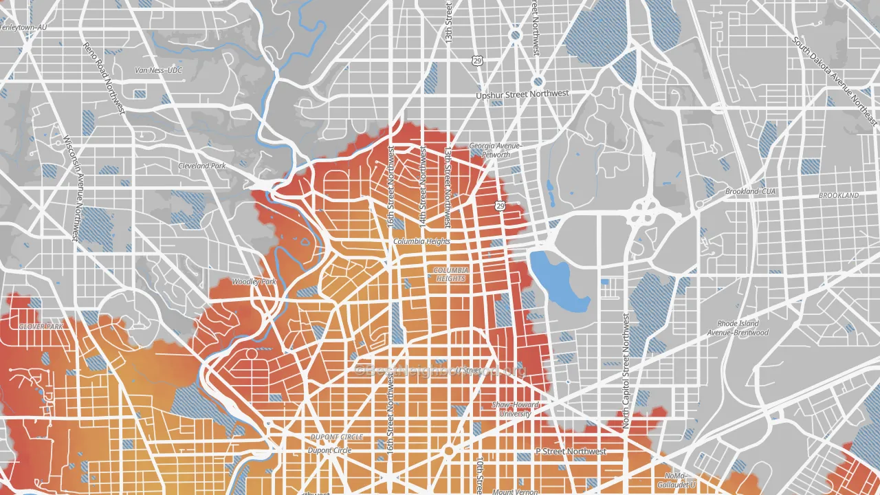 Transit Grade map of Columbia Heights, Washington, DC