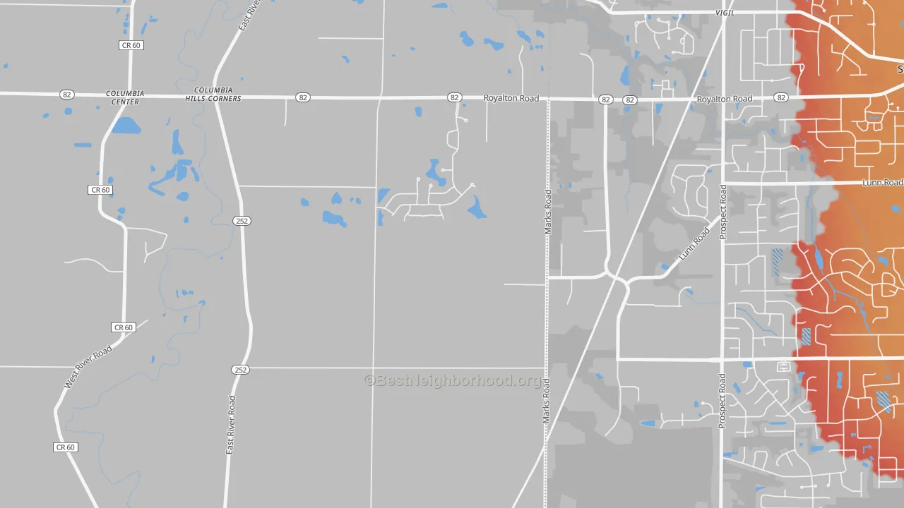 Transit Grade map of Columbia Hills Corners, OH