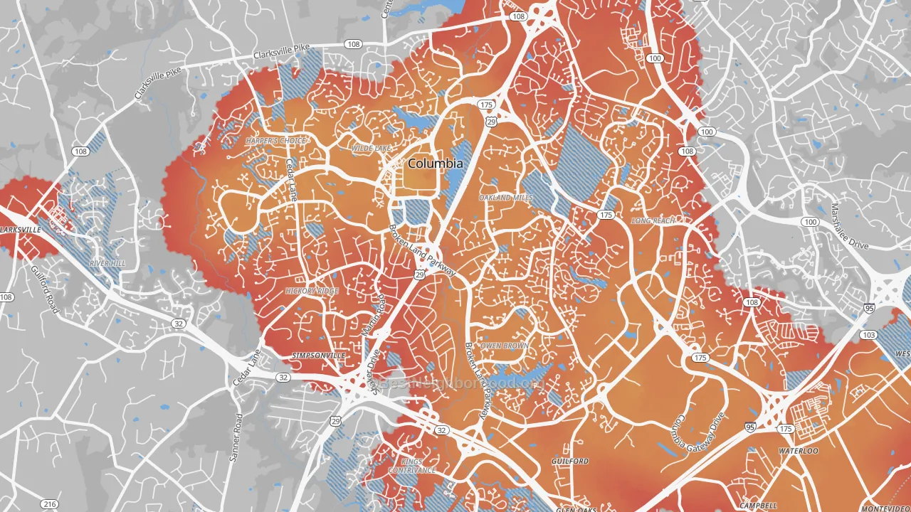 Transit Grade map of Columbia, MD