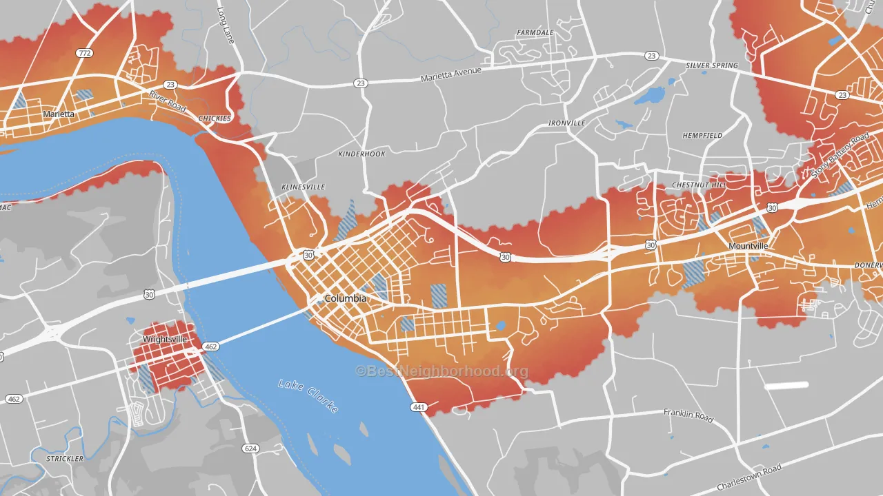Transit Grade map of Columbia, PA