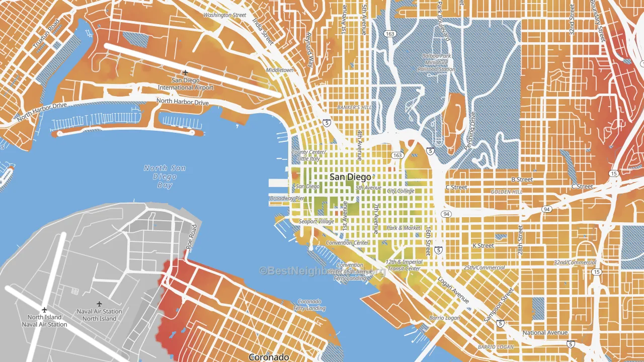 Transit Grade map of Columbia San Diego, San Diego, CA