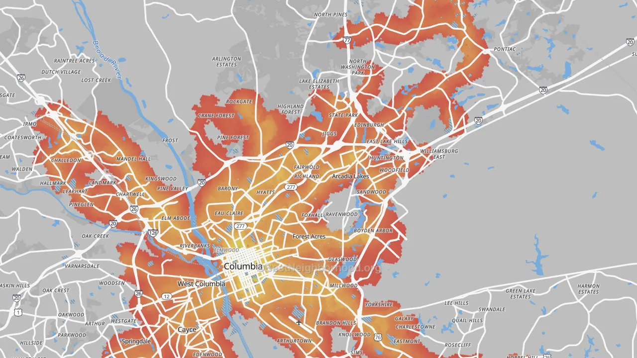 Transit Grade map of Columbia, SC