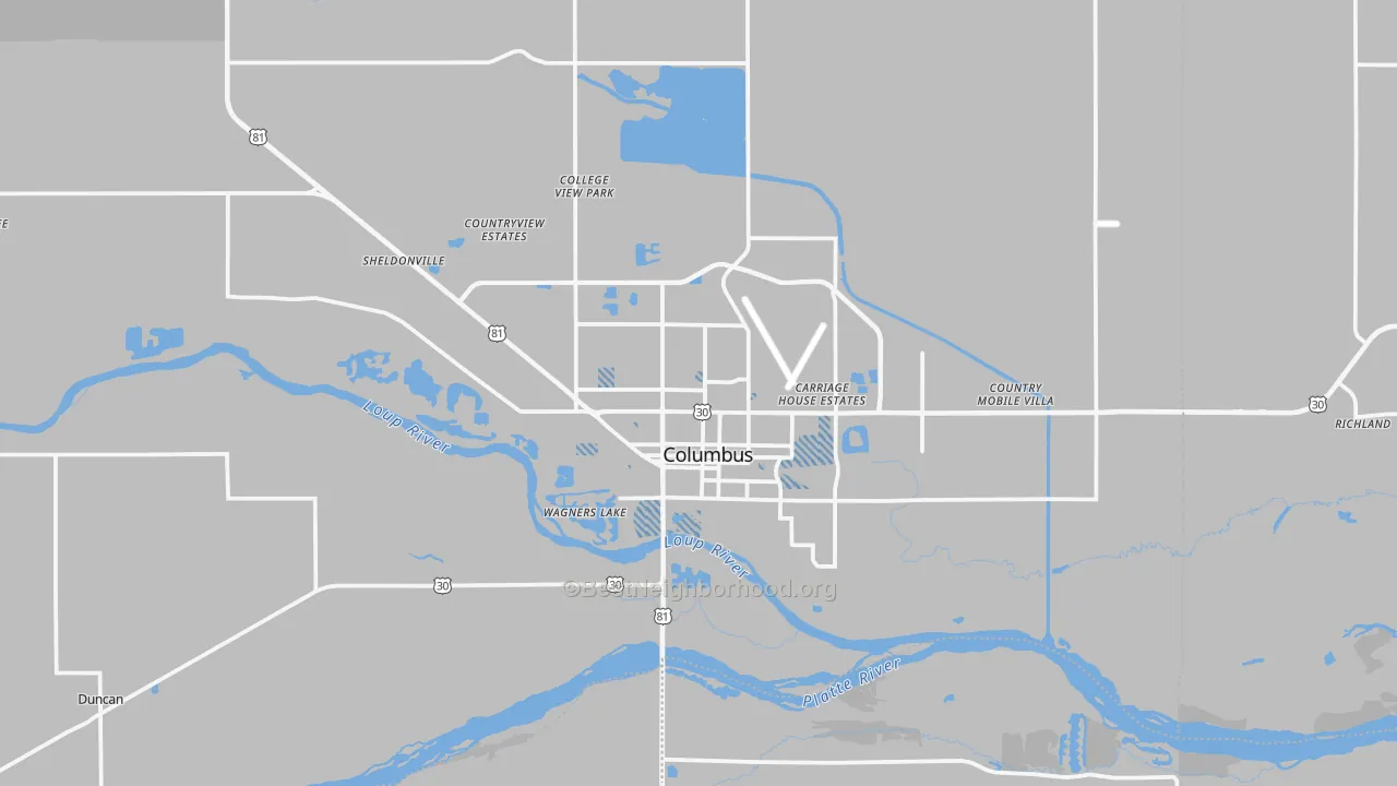 Transit Grade map of Columbus, NE