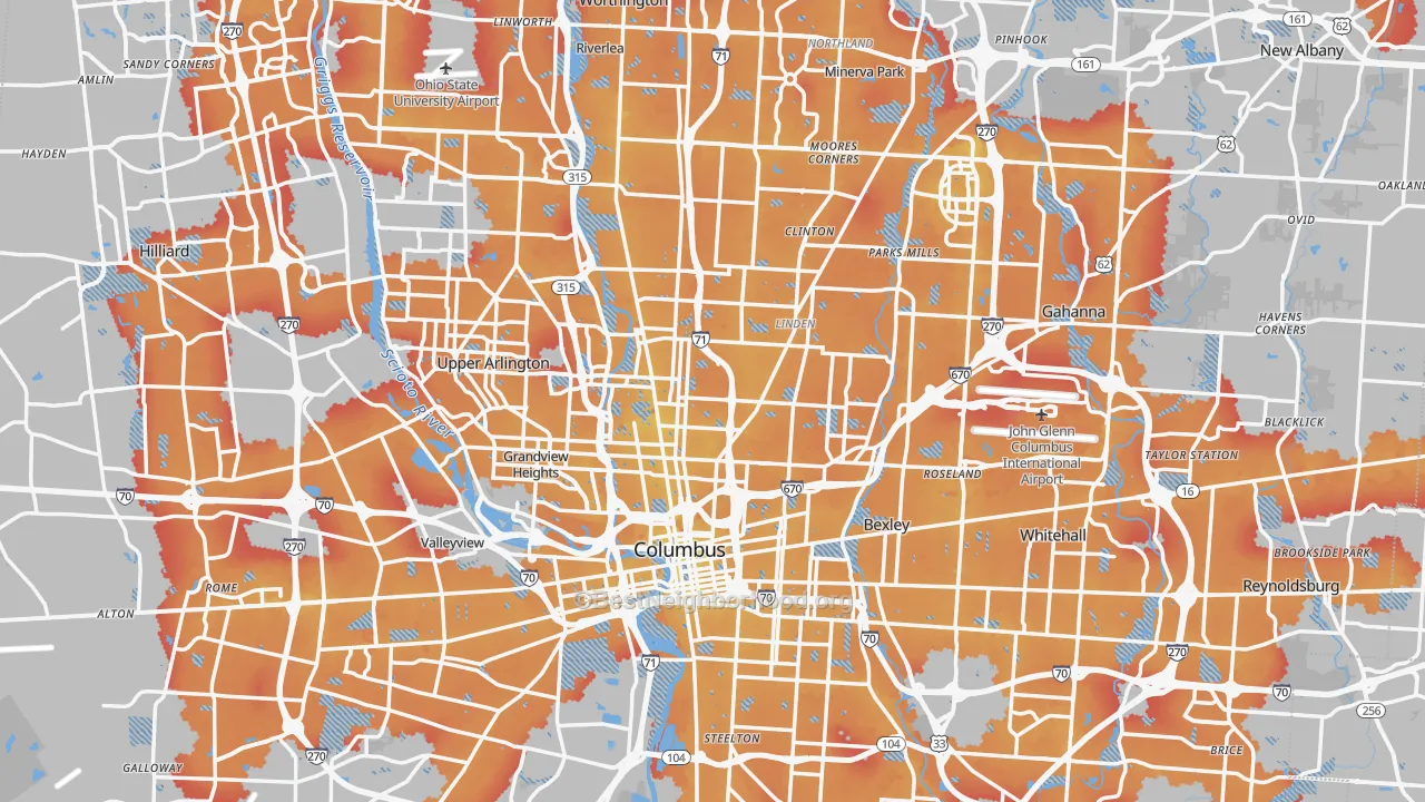 Transit Grade map of Columbus, OH