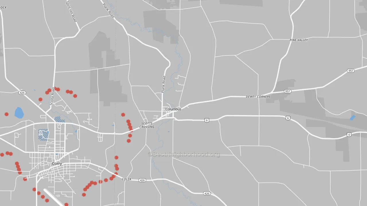 Transit Grade map of Columbus, PA