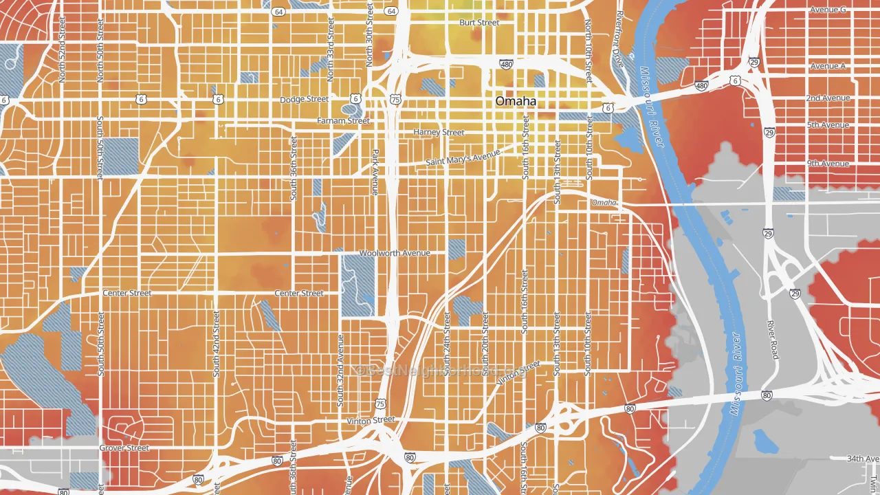 Transit Grade map of Columbus Park, Omaha, NE