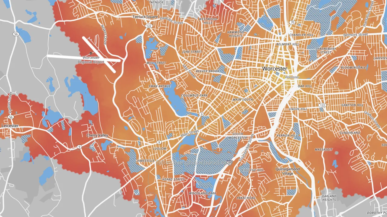 Transit Grade map of Columbus Park, Worcester, MA