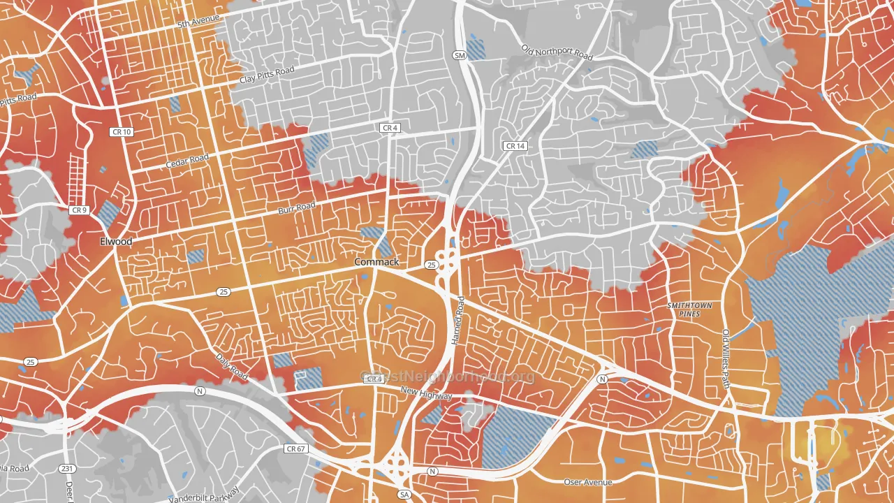 Transit Grade map of Commack, NY