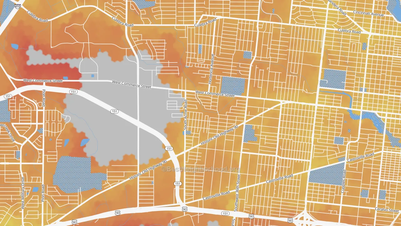 Transit Grade map of Community Workers Council, San Antonio, TX