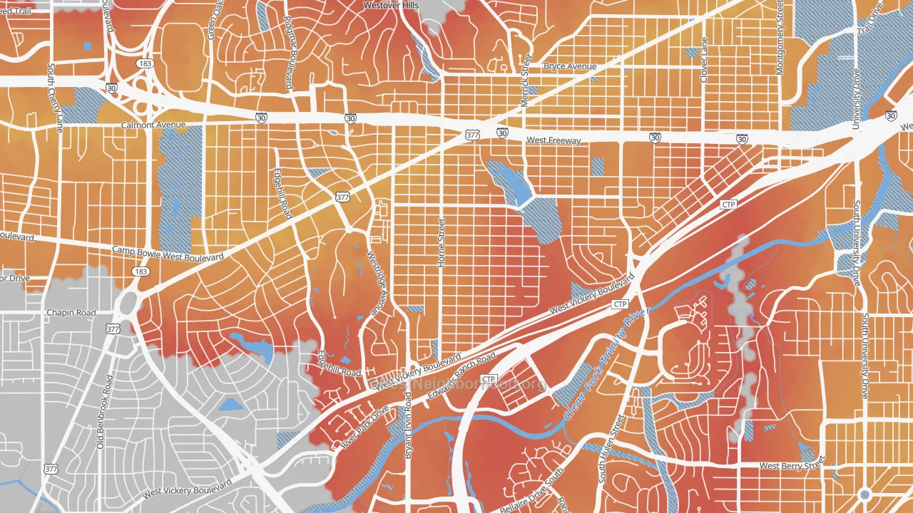 Transit Grade map of Como, Fort Worth, TX