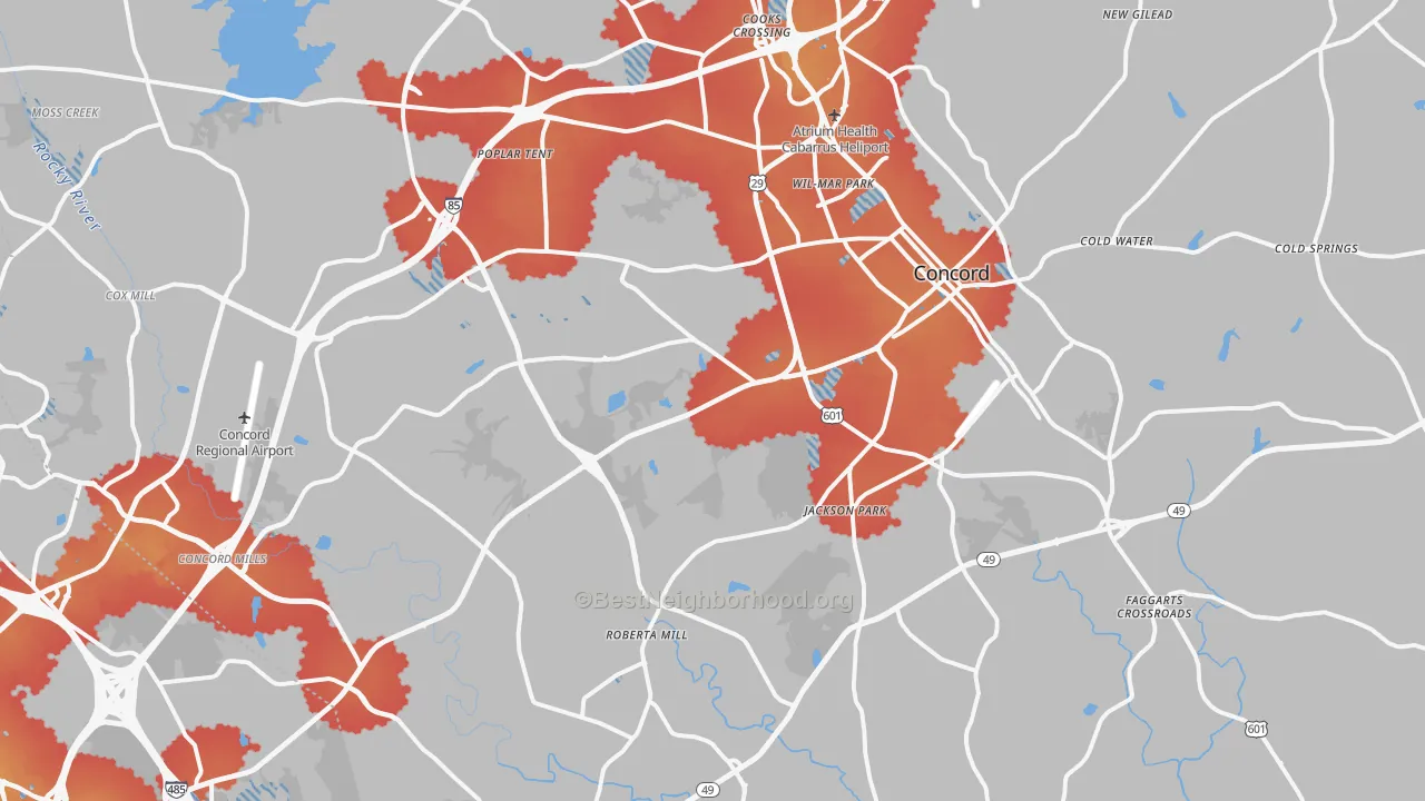Transit Grade map of Concord, NC