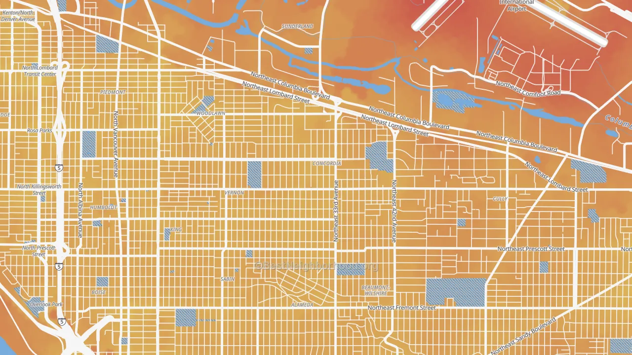 Transit Grade map of Concordia, Portland, OR