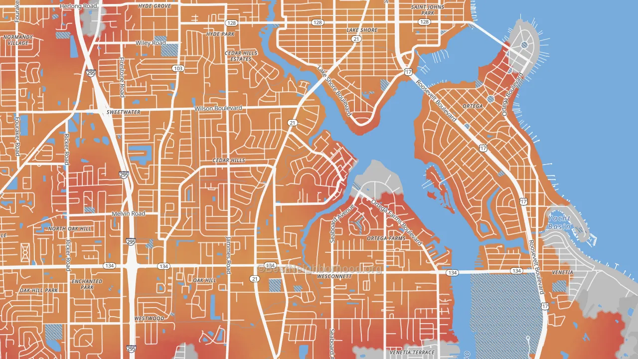 Transit Grade map of Confederate Point, Jacksonville, FL