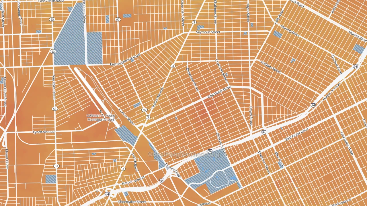 Transit Grade map of Conner, Detroit, MI