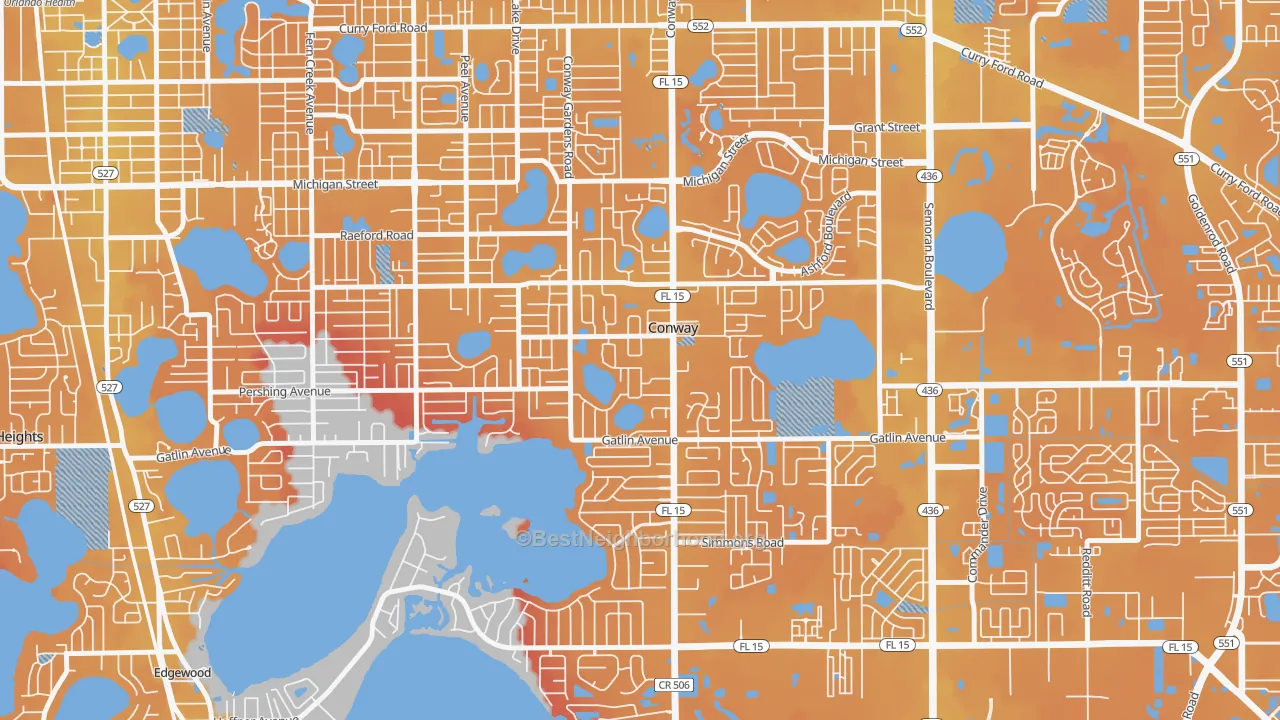 Transit Grade map of Conway, Orlando, FL