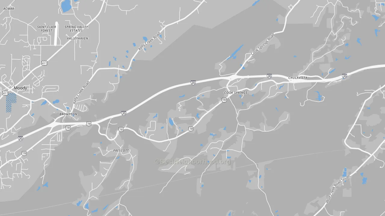 Transit Grade map of Cook Springs, AL