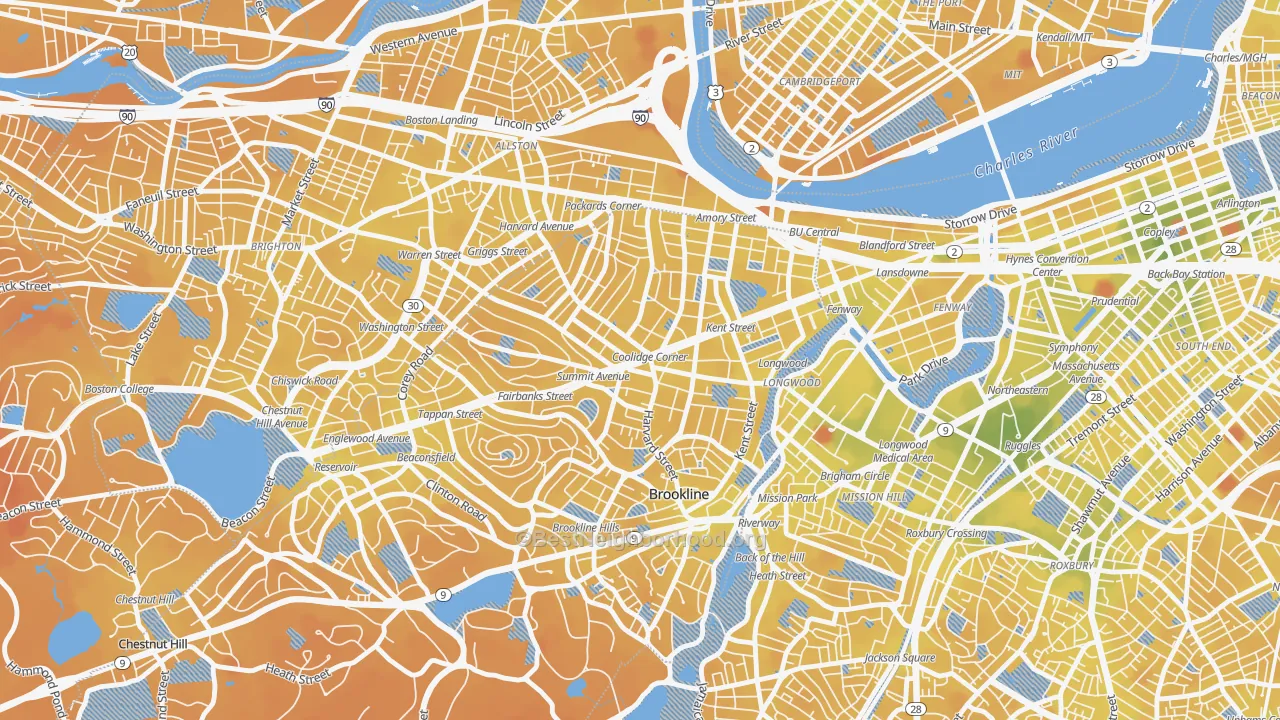 Transit Grade map of Coolidge Corner, Brookline, MA