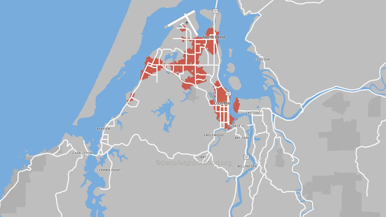 Transit Grade map of Coos Bay, OR