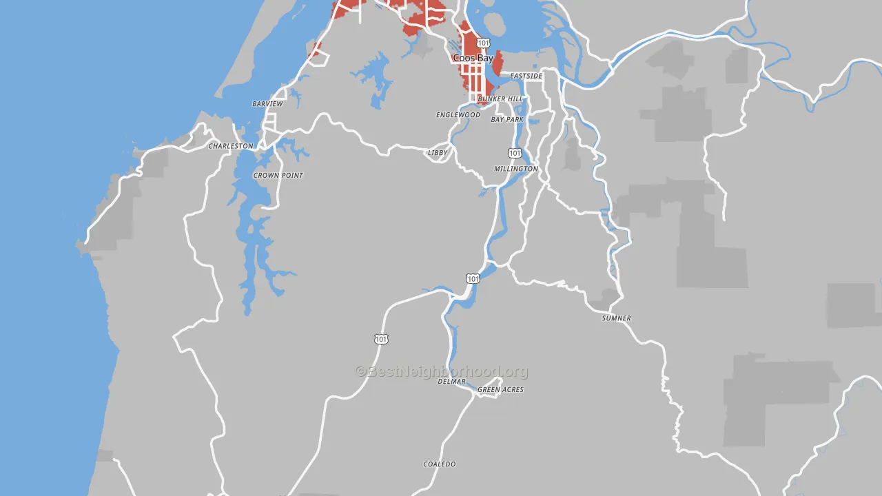 Transit Grade map of Coos County, OR
