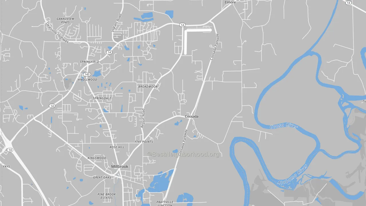 Transit Grade map of Coosada, AL