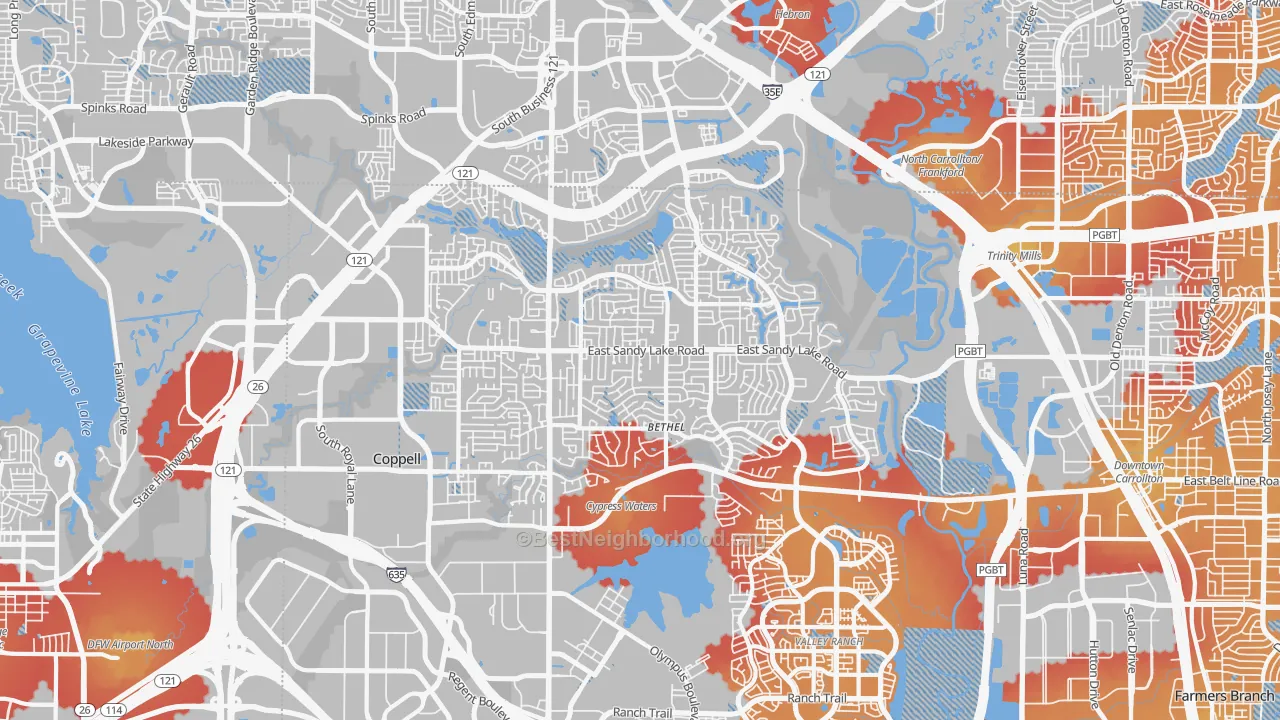 Transit Grade map of Coppell, TX