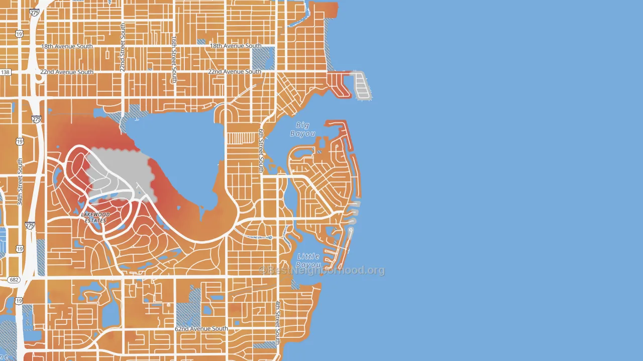 Transit Grade map of Coquina Key, St. Petersburg, FL
