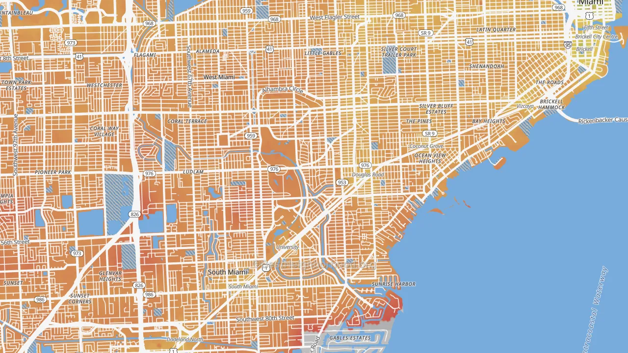 Transit Grade map of Coral Gables, FL