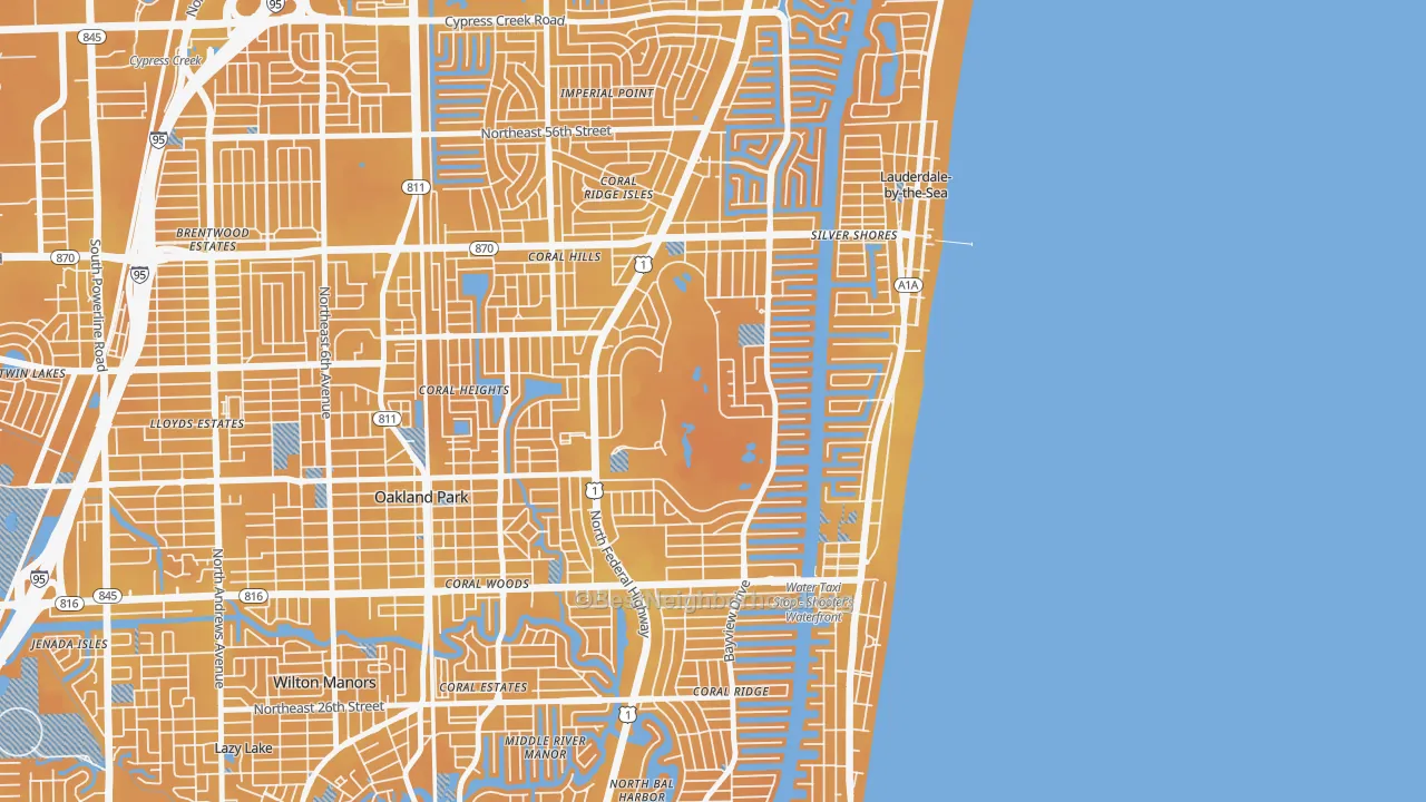 Transit Grade map of Coral Ridge Country Club Estates, Fort Lauderdale, FL