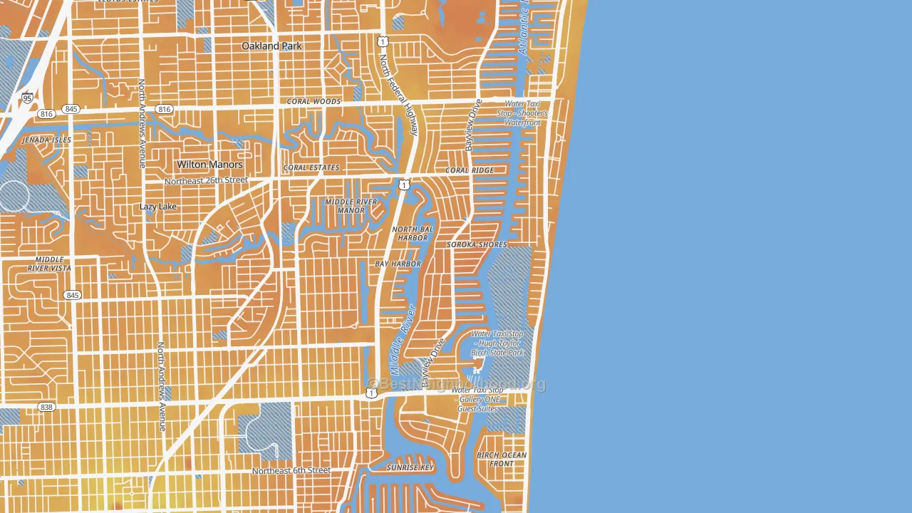 Transit Grade map of Coral Ridge, Fort Lauderdale, FL
