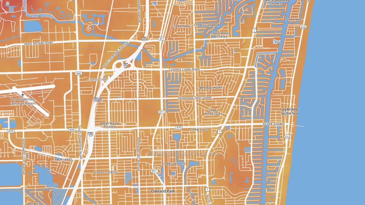 Transit Grade map of Coral Ridge Isles, Fort Lauderdale, FL