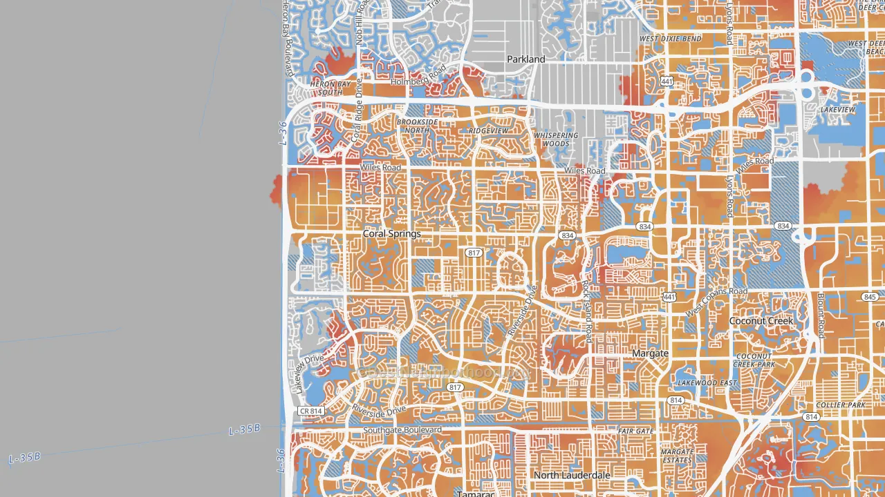 Transit Grade map of Coral Springs, FL
